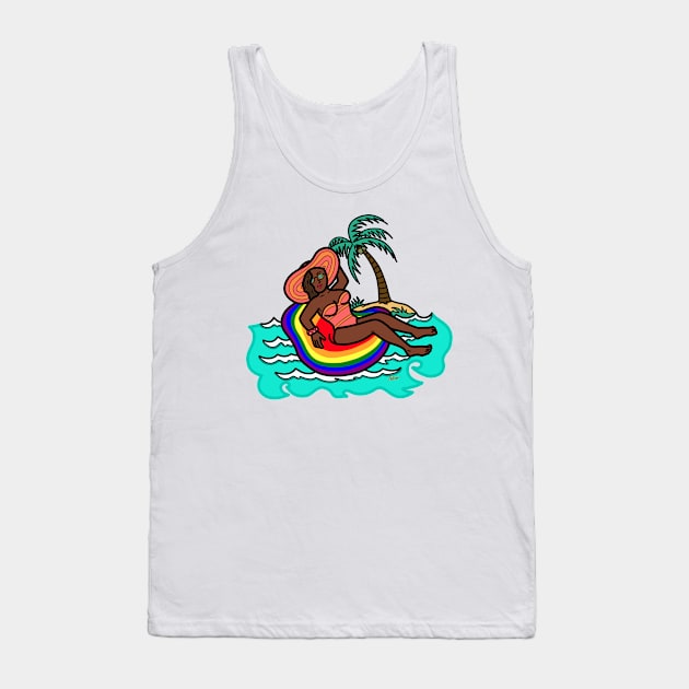 Young female woman in swim ring floatie summer Tank Top by Nalidsa